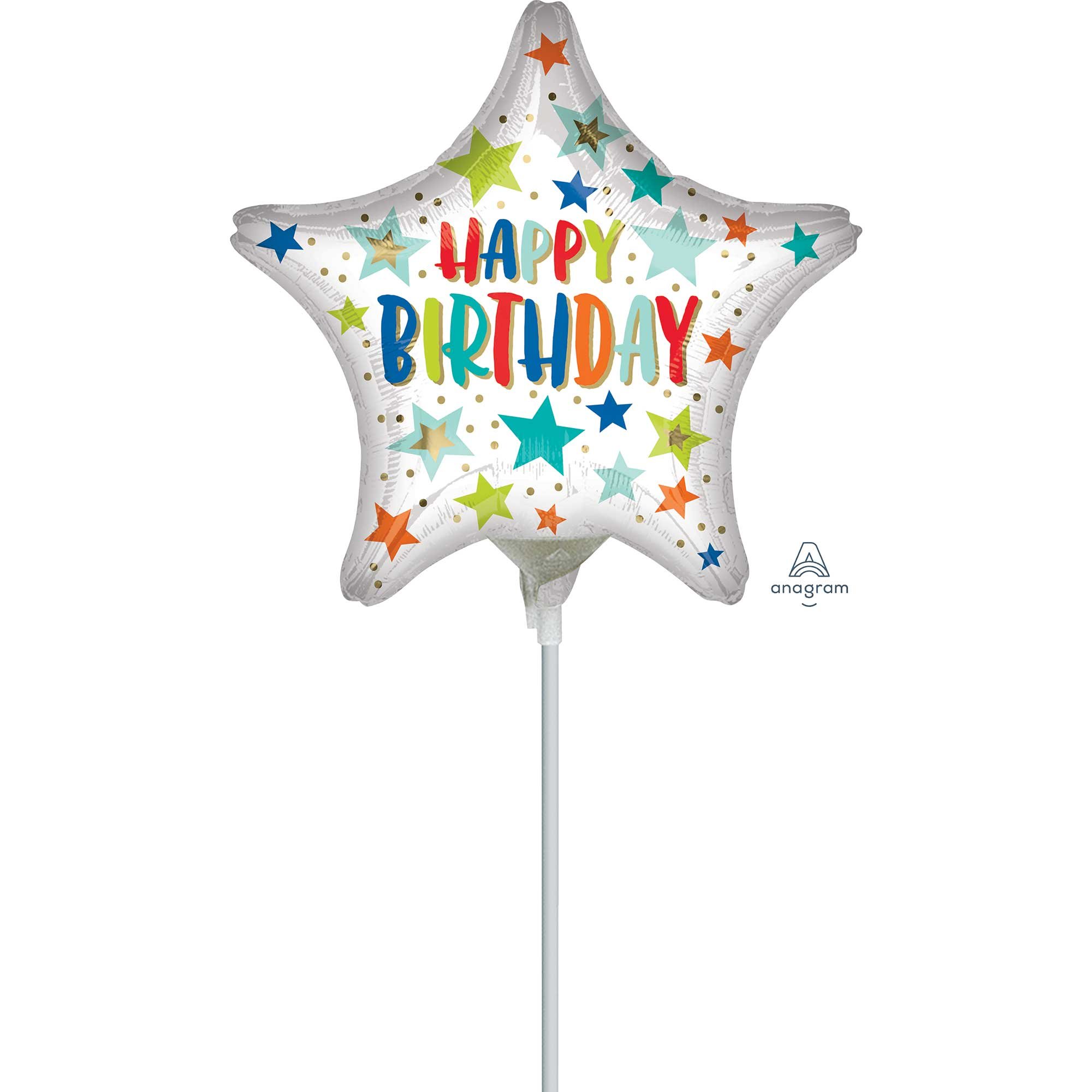 22cm Inflated Happy Birthday Stars and Dots A15