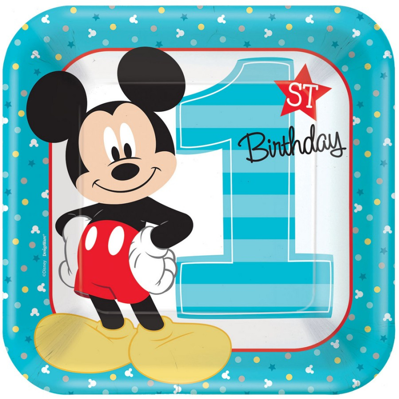mickey-fun-to-be-one-23cm-square-plates-amscan-asia-pacific