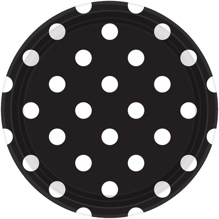 Dots 17cm Round Paper Plates Jet Black