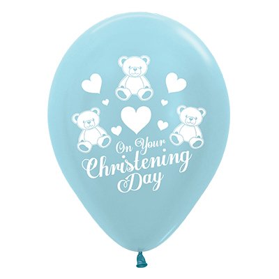 Sempertex 30cm On Your Christening Day Satin Pearl Blue Latex Balloons, 25PK