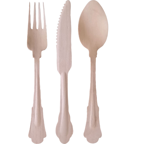 Wooden Cutlery Set 24Pk Fan Natural