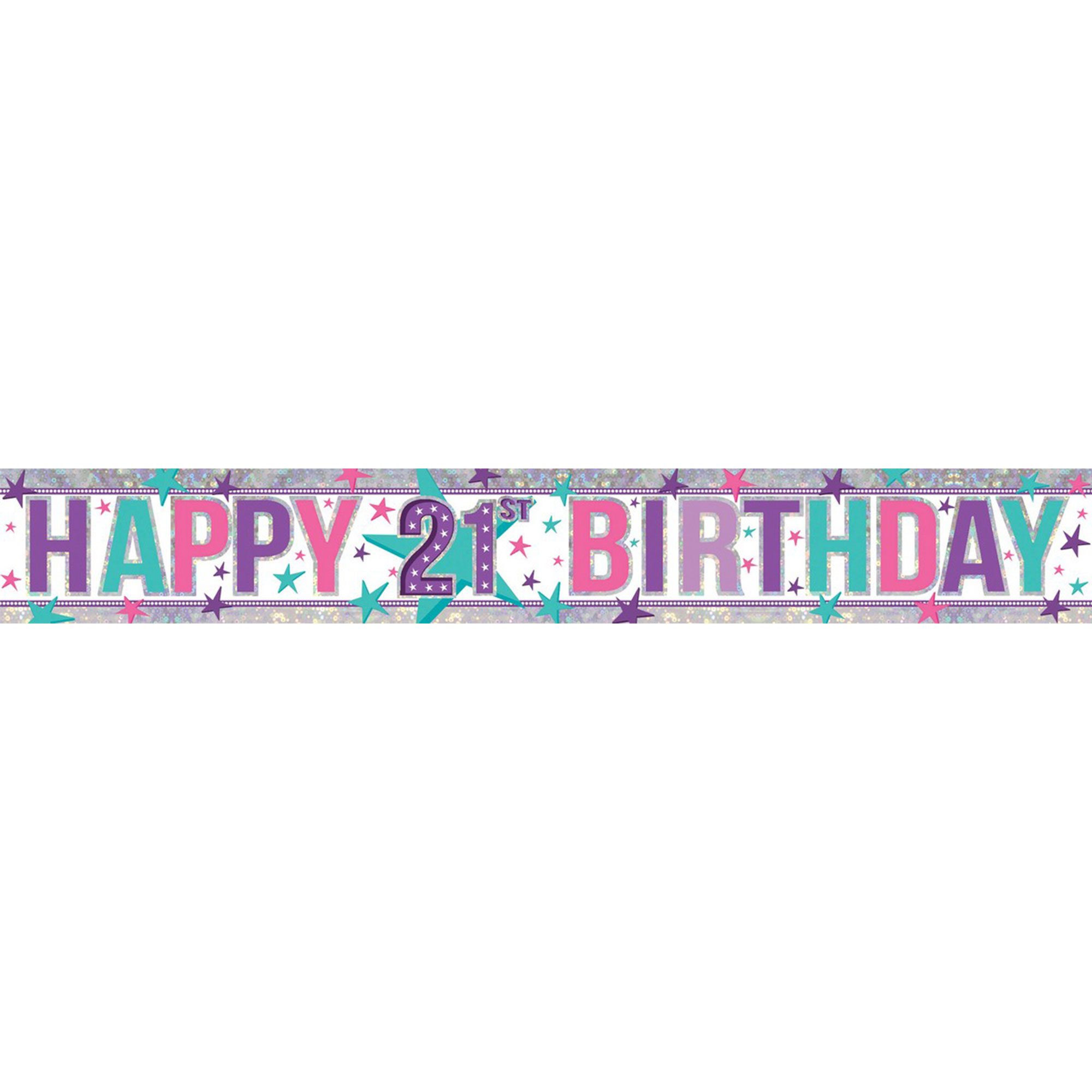 Banner Holographic Happy Birthday 21st Pink