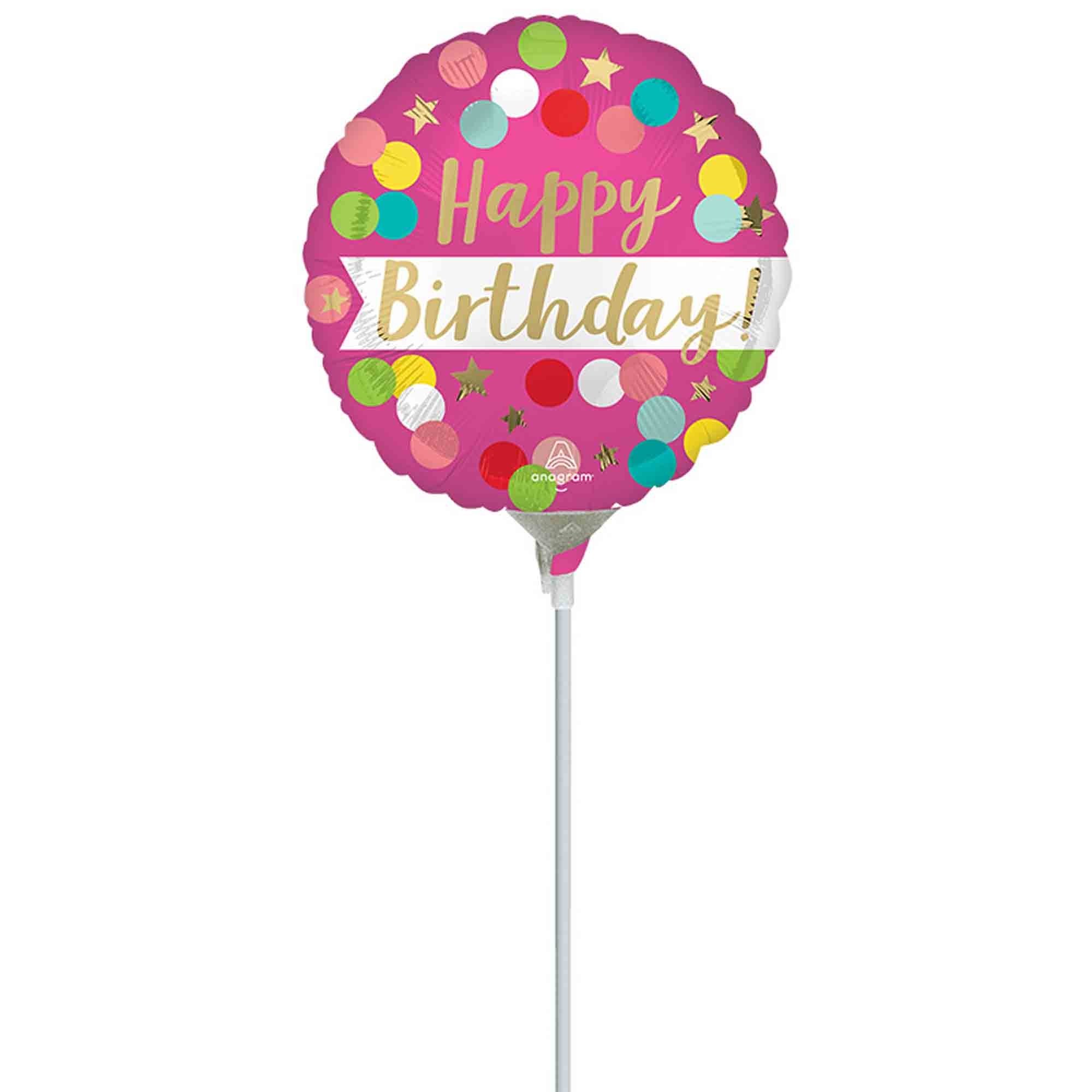 22cm Inflated Happy Birthday Pink Confetti A15