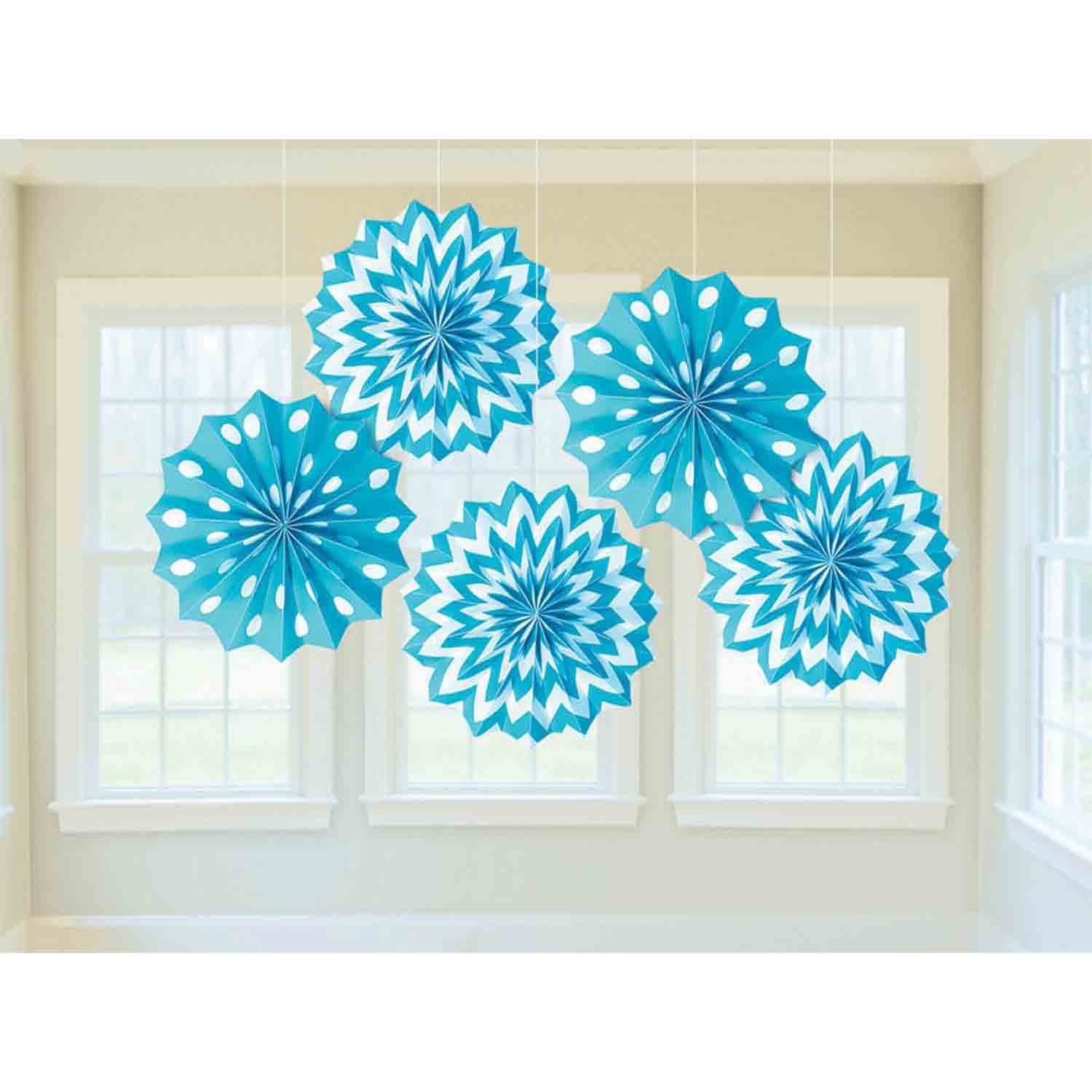Fan Decorations Printed Paper  Caribbean Blue