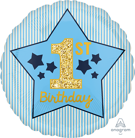 45cm Standard HX 1st Birthday Blue & Gold Boy S40