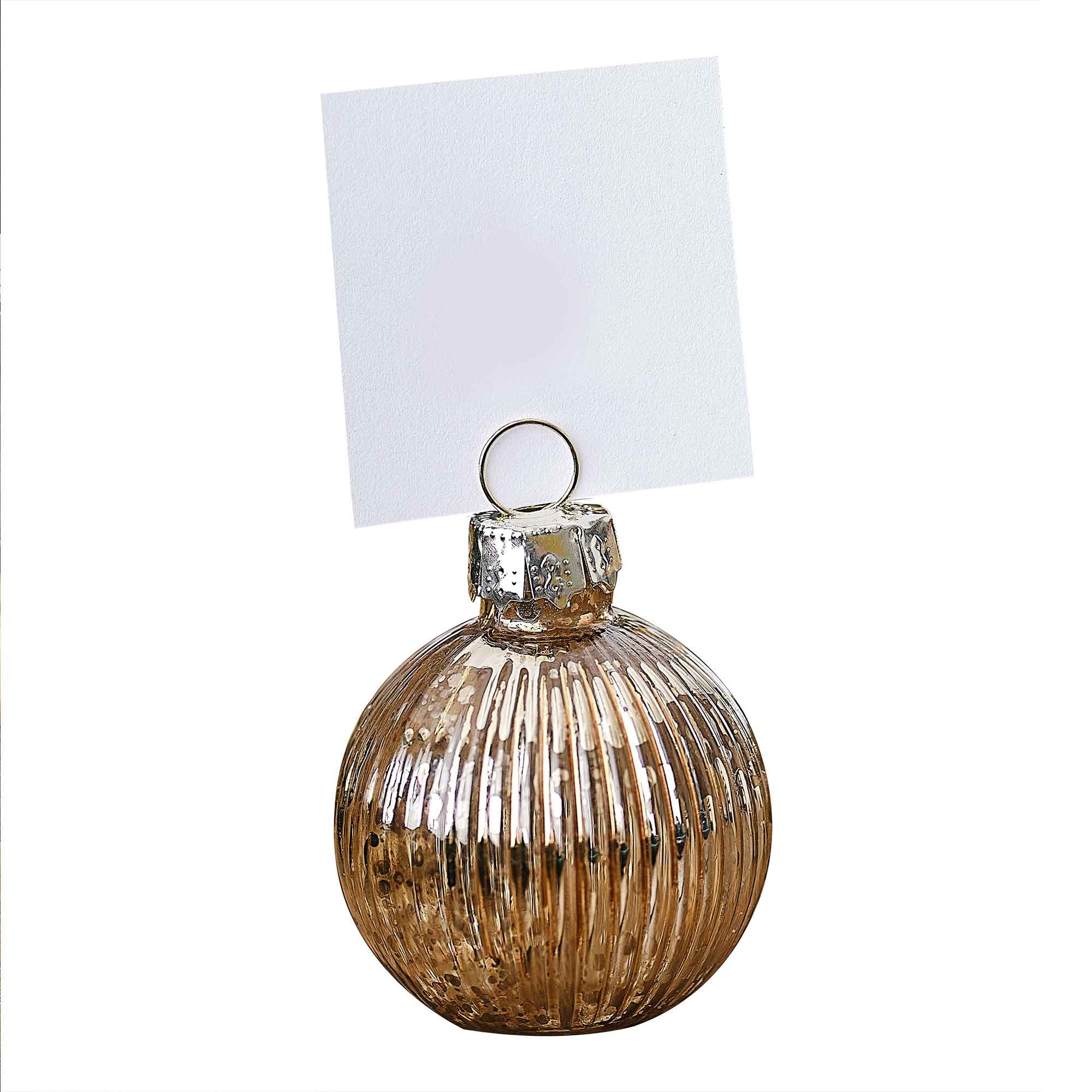 Velvet Luxe Gold Ribbed Glass Bauble Table Place Card Holder