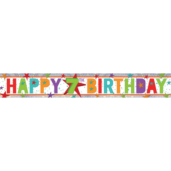 Banner Holographic Happy Birthday 7th Multi-Coloured