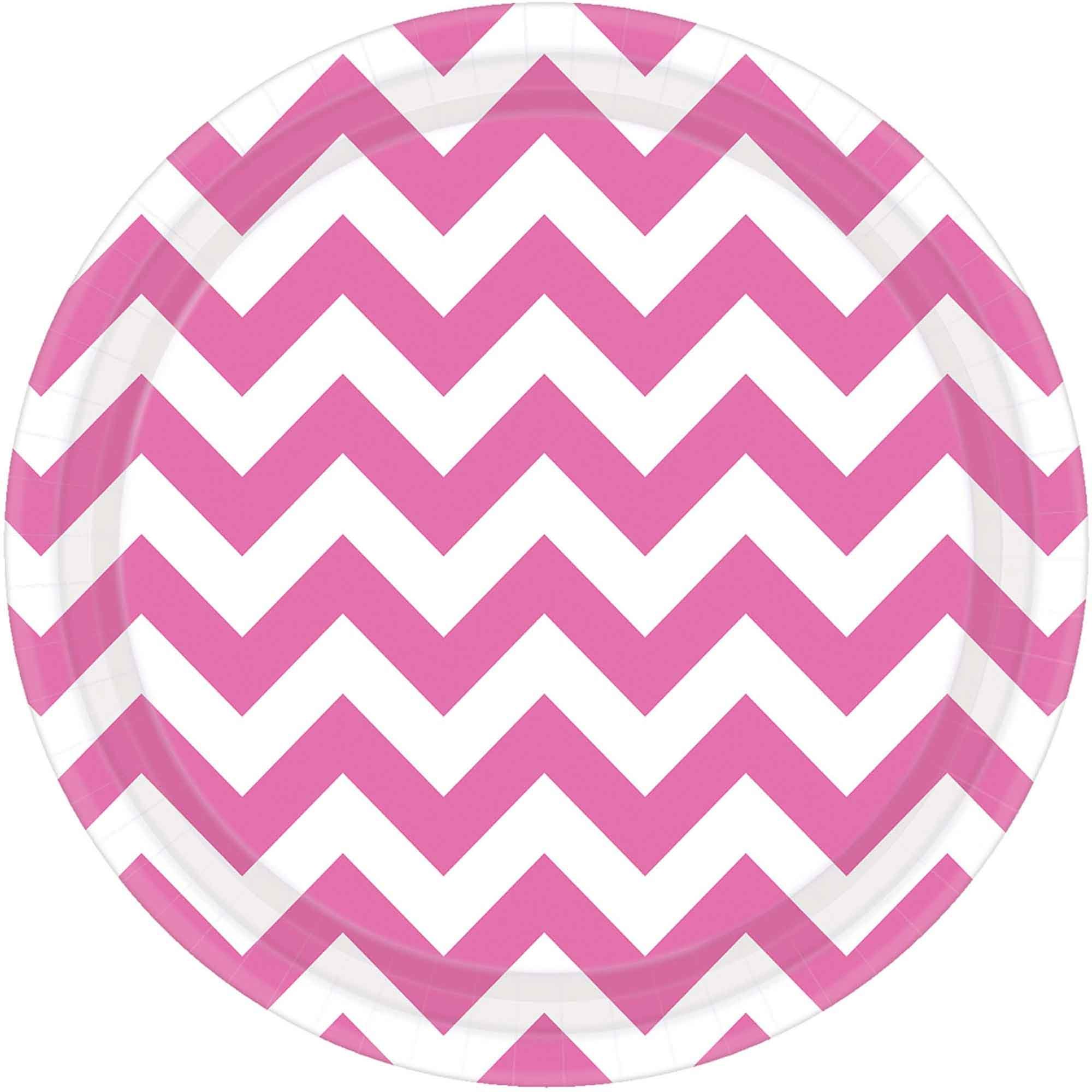 Chevron 23cm Round Paper Plates New Pink