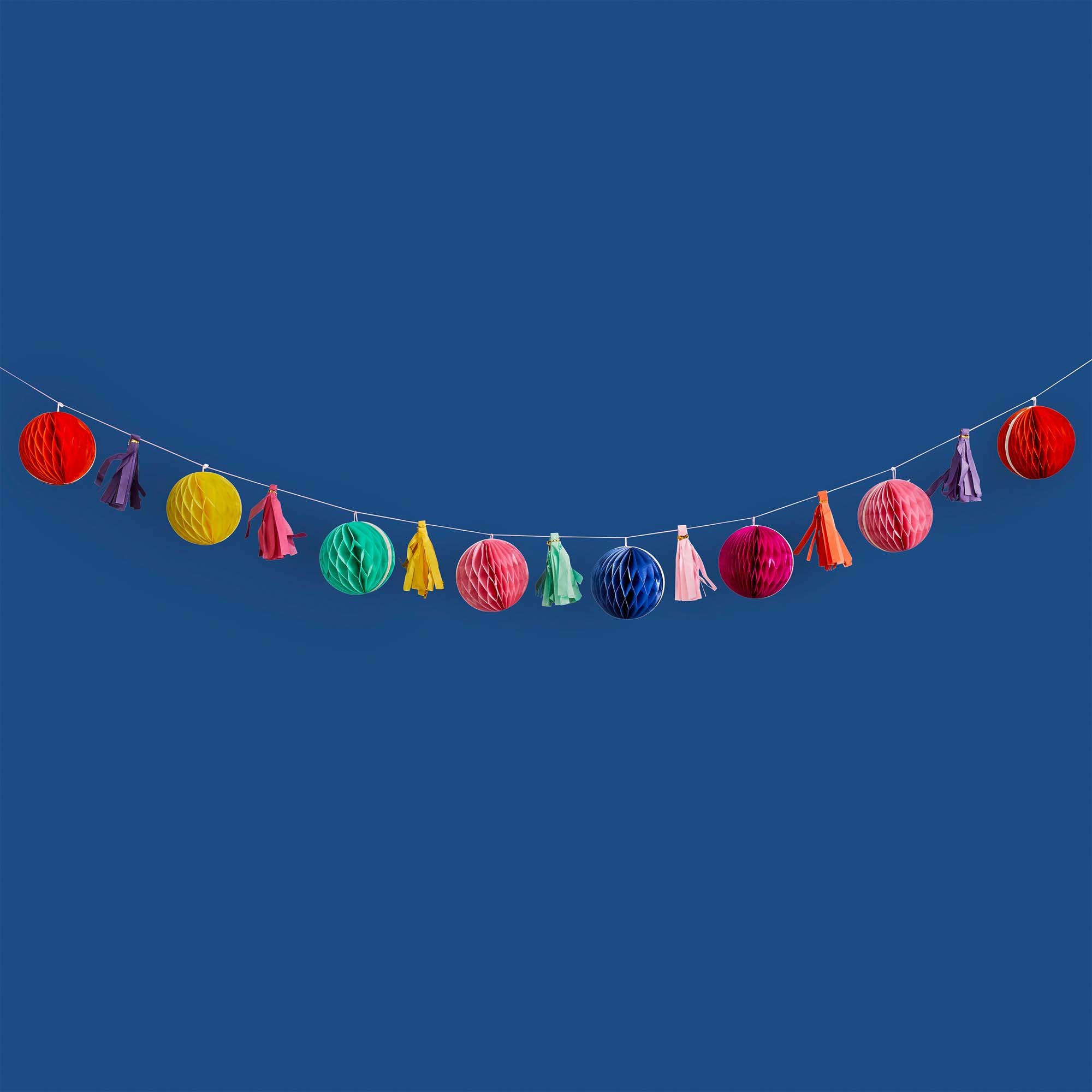 Happy Diwali Colourful Honeycomb & Tassel Garland 2m