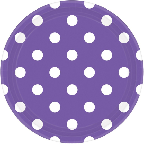 Dots 23cm Round Paper Plates New Purple