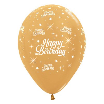 Sempertex 30cm Happy Birthday Twinkling Stars Metallic Gold Latex Balloons, 6PK