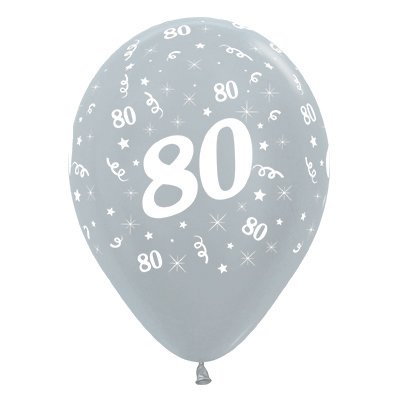 Sempertex 30cm Age 80 Satin Pearl Silver Latex Balloons, 25PK