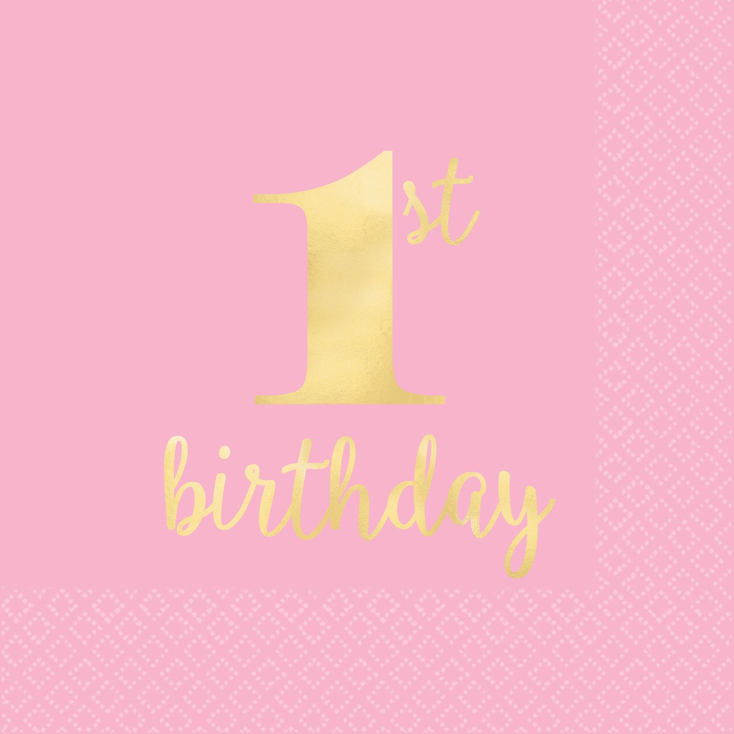 1st Birthday Pink Beverage Napkins Hot Stamped
