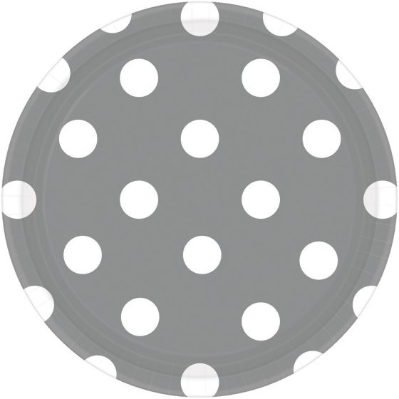Dots 17cm Round Paper Plates Silver