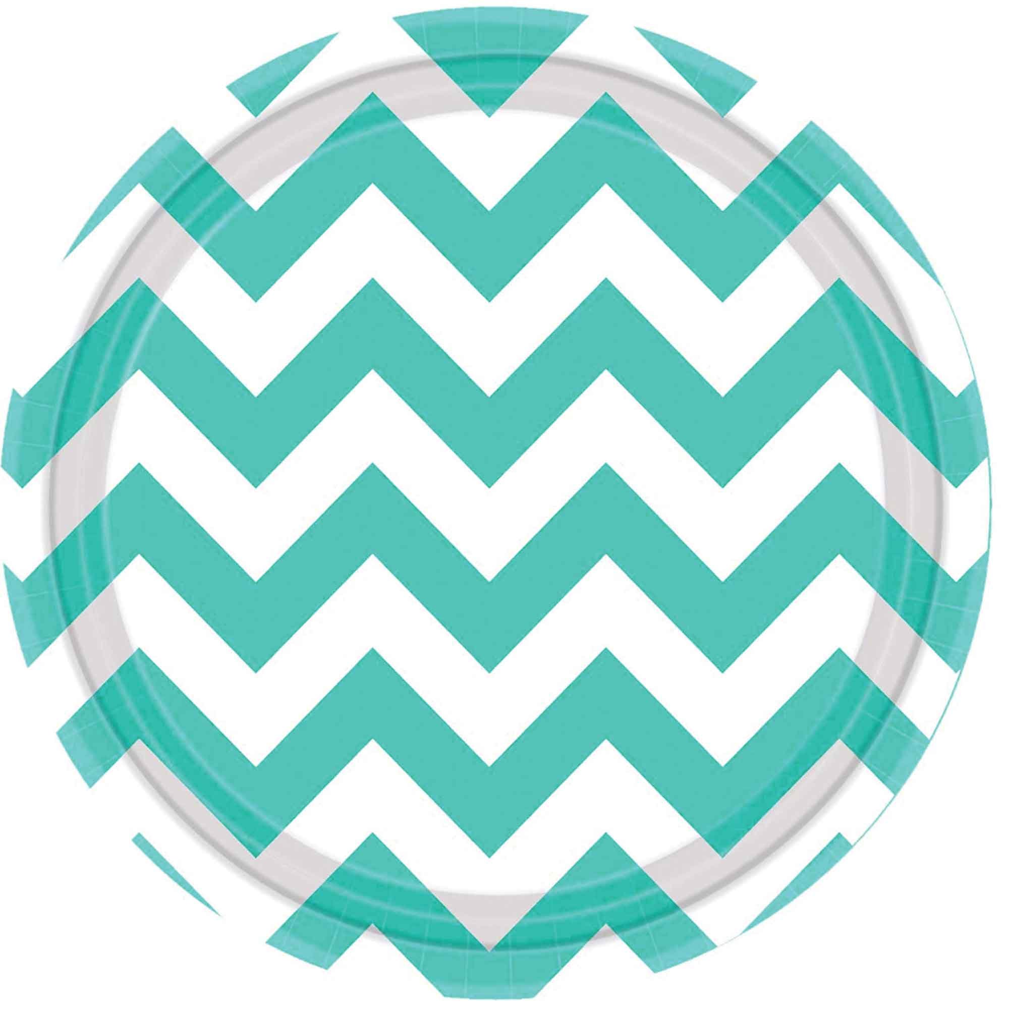 Chevron 23cm Round Paper Plates Robin's-egg Blue