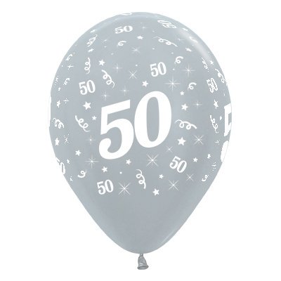 Sempertex 30cm Age 50 Satin Pearl Silver Latex Balloons, 6PK