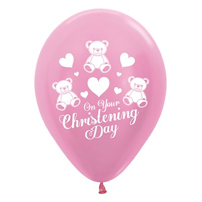 Sempertex 30cm On Your Christening Day Satin Pearl Pink Latex Balloons, 25PK