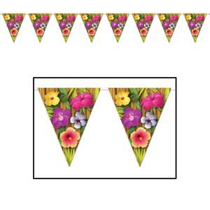 Beistle Pennant Flag Banner Luau Flowers