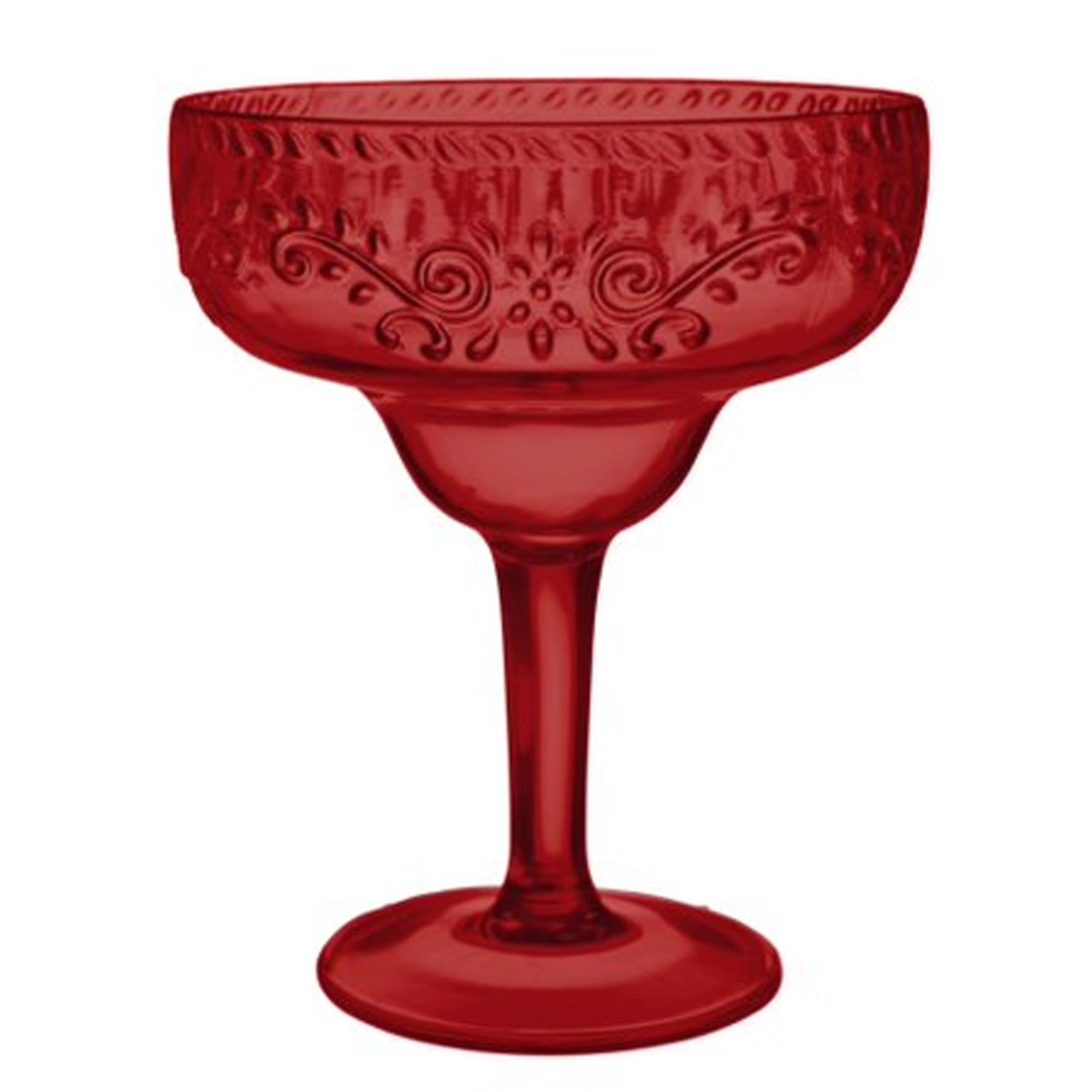 Premium Embossed Dark Red Floral Margarita Glass
