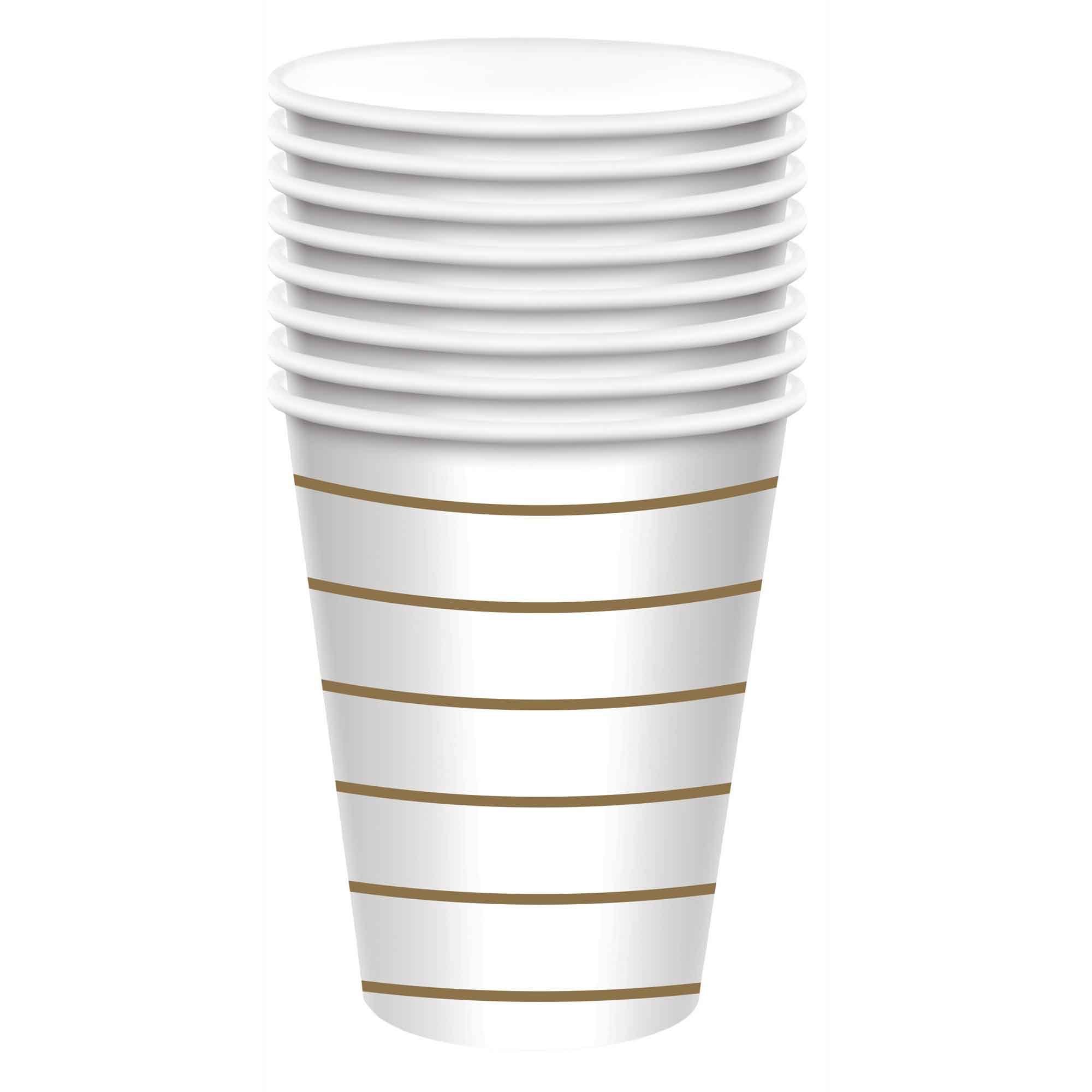Stripe 266ml Paper Cups 8 Pack- Gold HC