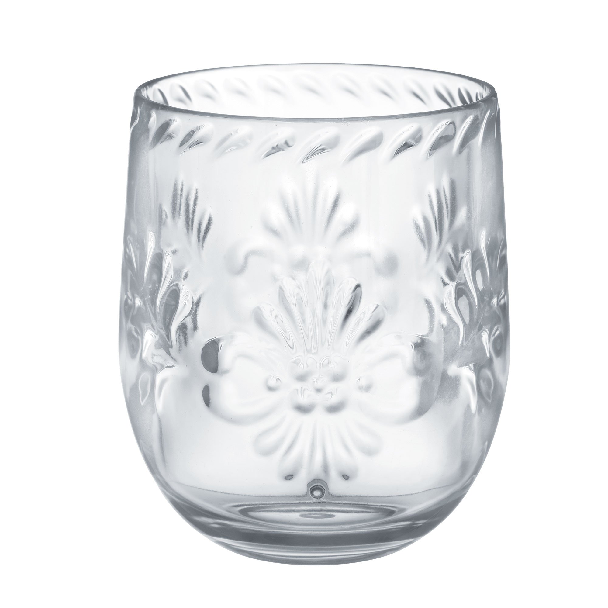 Premium Embossed Clear Floral Stemless Wine Glass