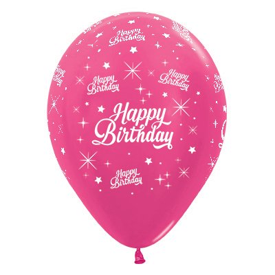 Sempertex 30cm Happy Birthday Twinkling Stars Metallic Fuchsia Latex Balloons, 25PK