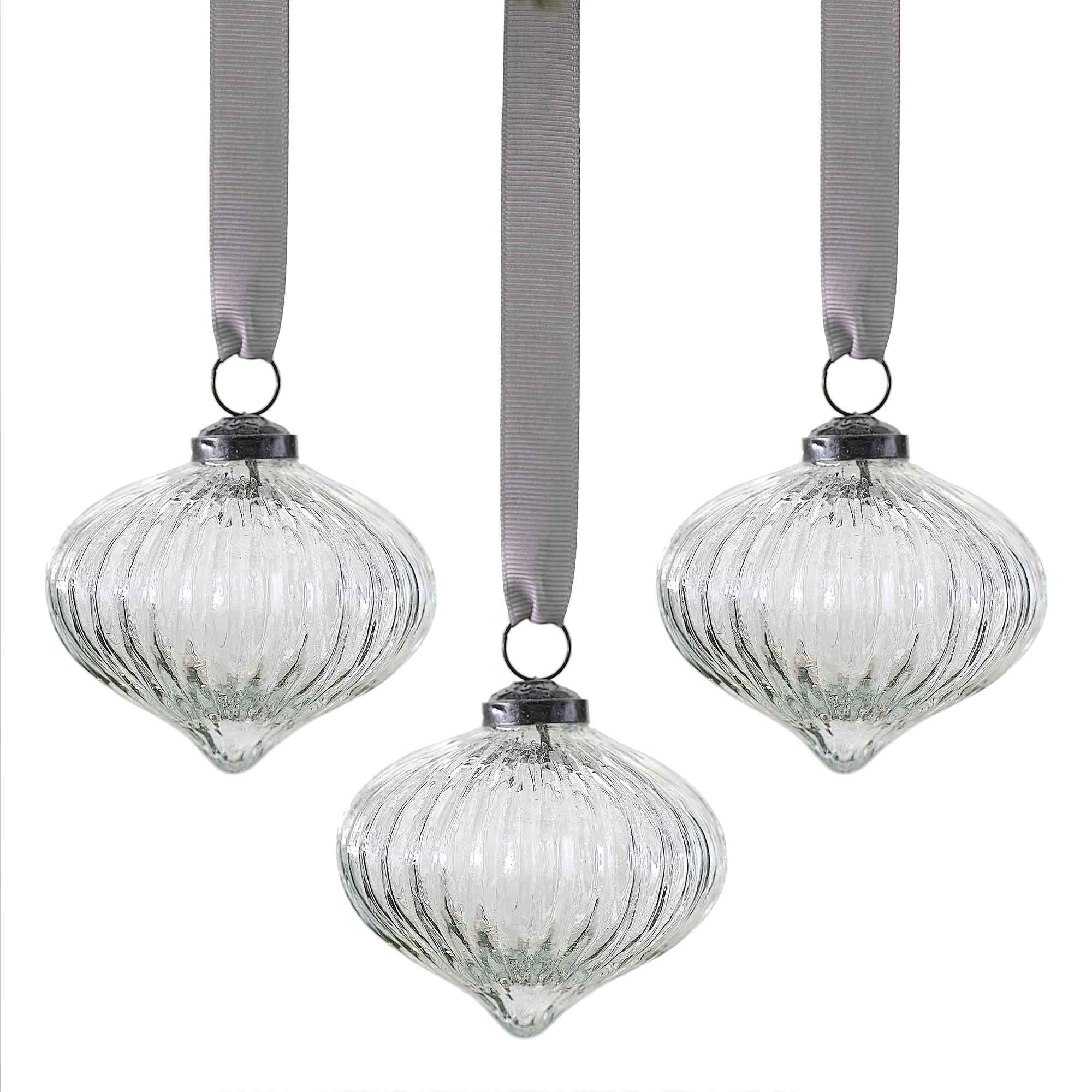 White Christmas Ribbed Glass Tree Decorations