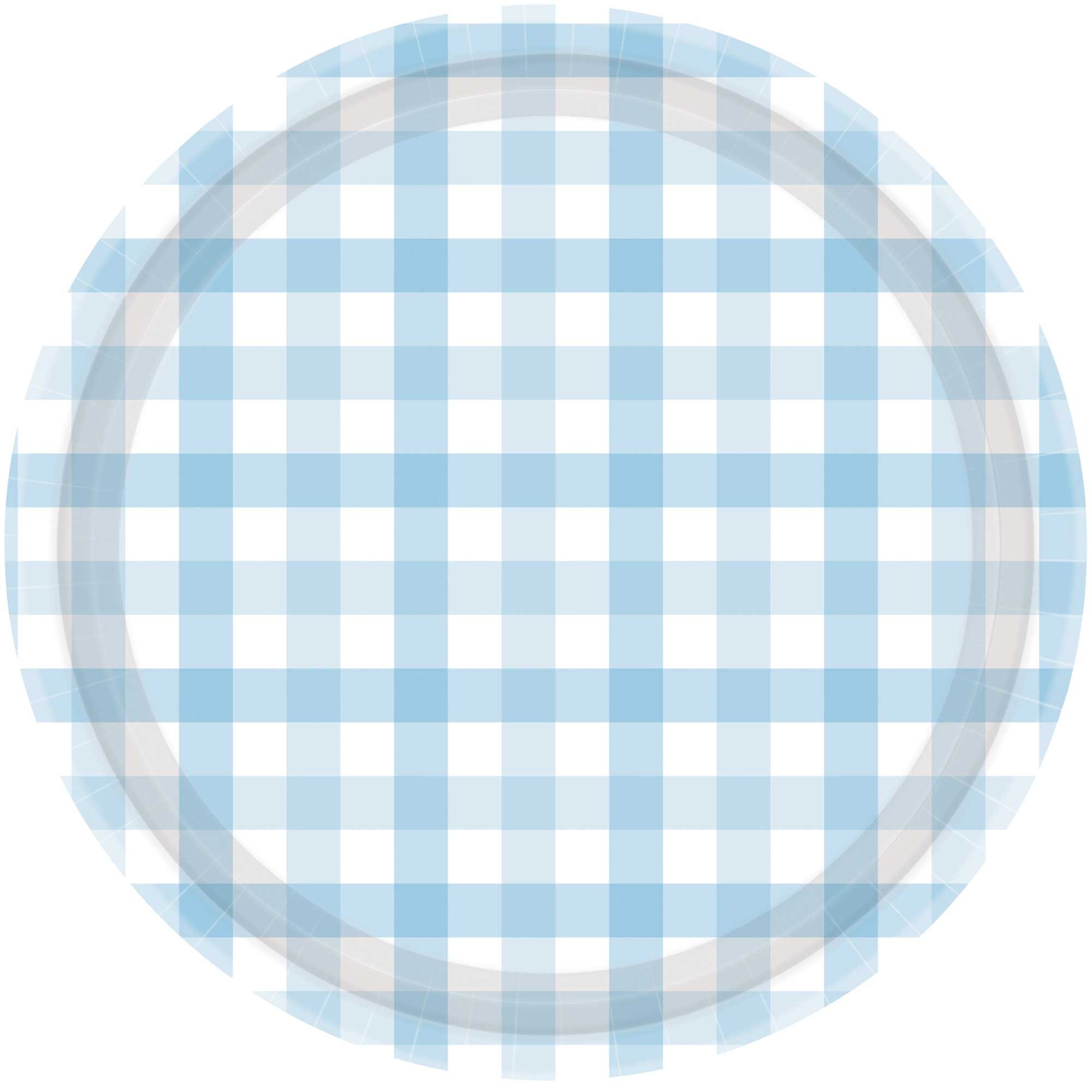 Gingham 17cm Paper Plate Pastel Blue NPC 8Pk