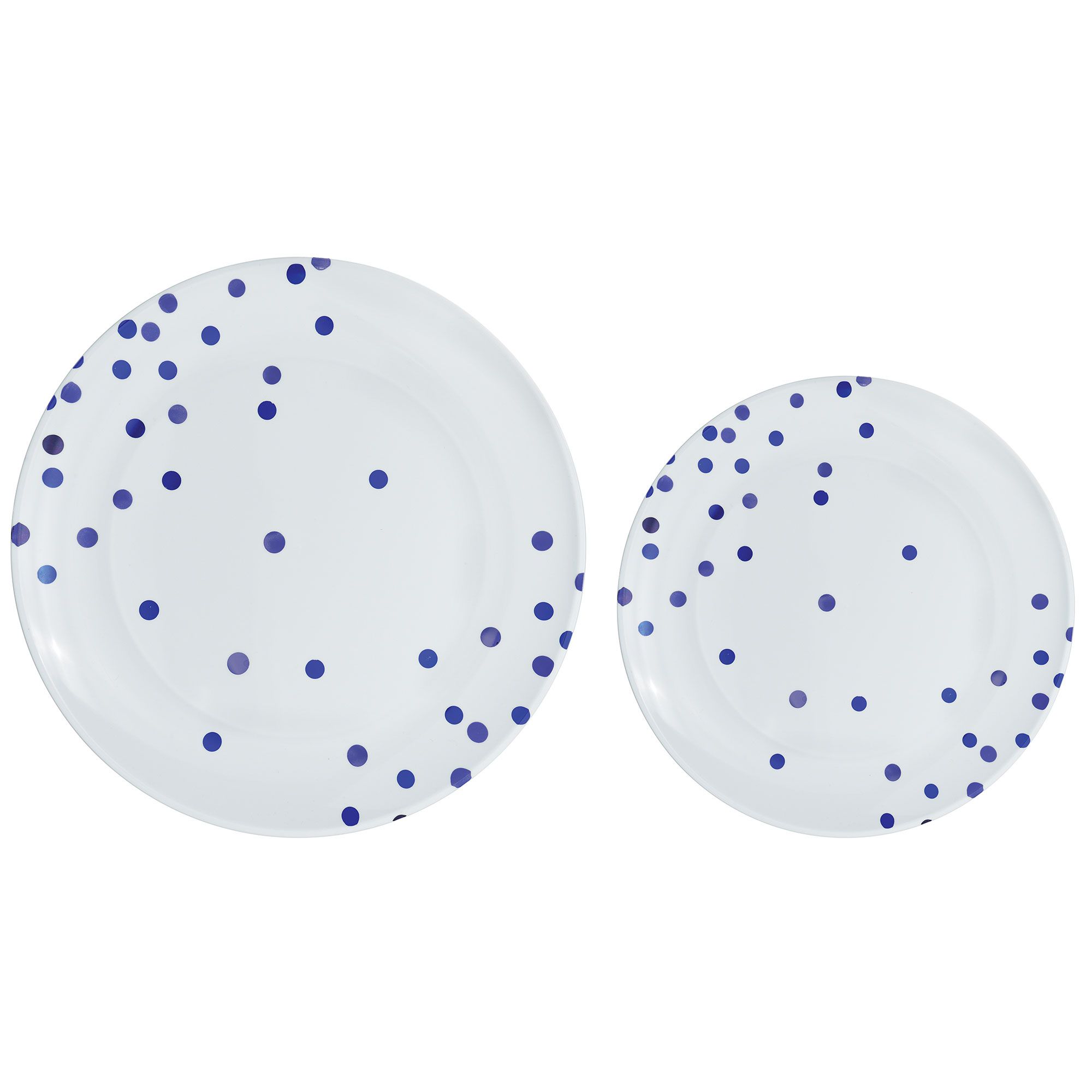 Premium Plastic Plates Hot Stamped with Bright Royal Blue Dots