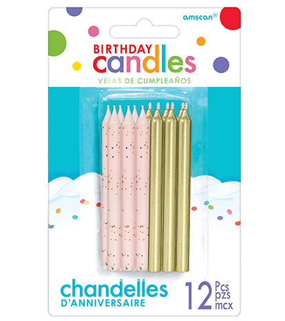Candles Pink Glittered and Metallic Gold