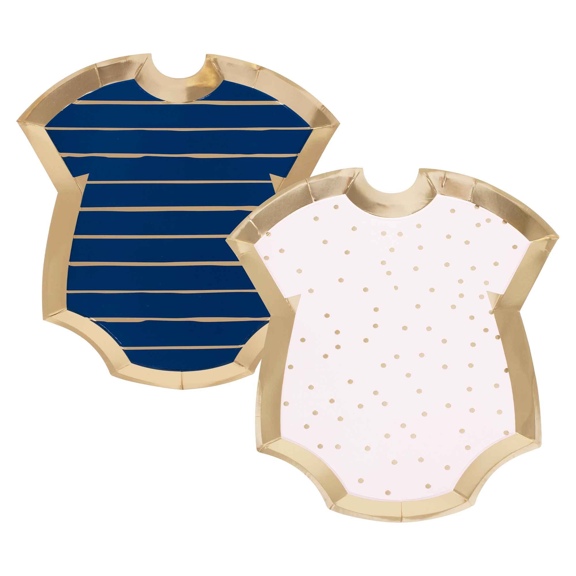 Gender Reveal Gold Foiled Pink & Navy Baby Grow Shaped Mixed Paper Plates
