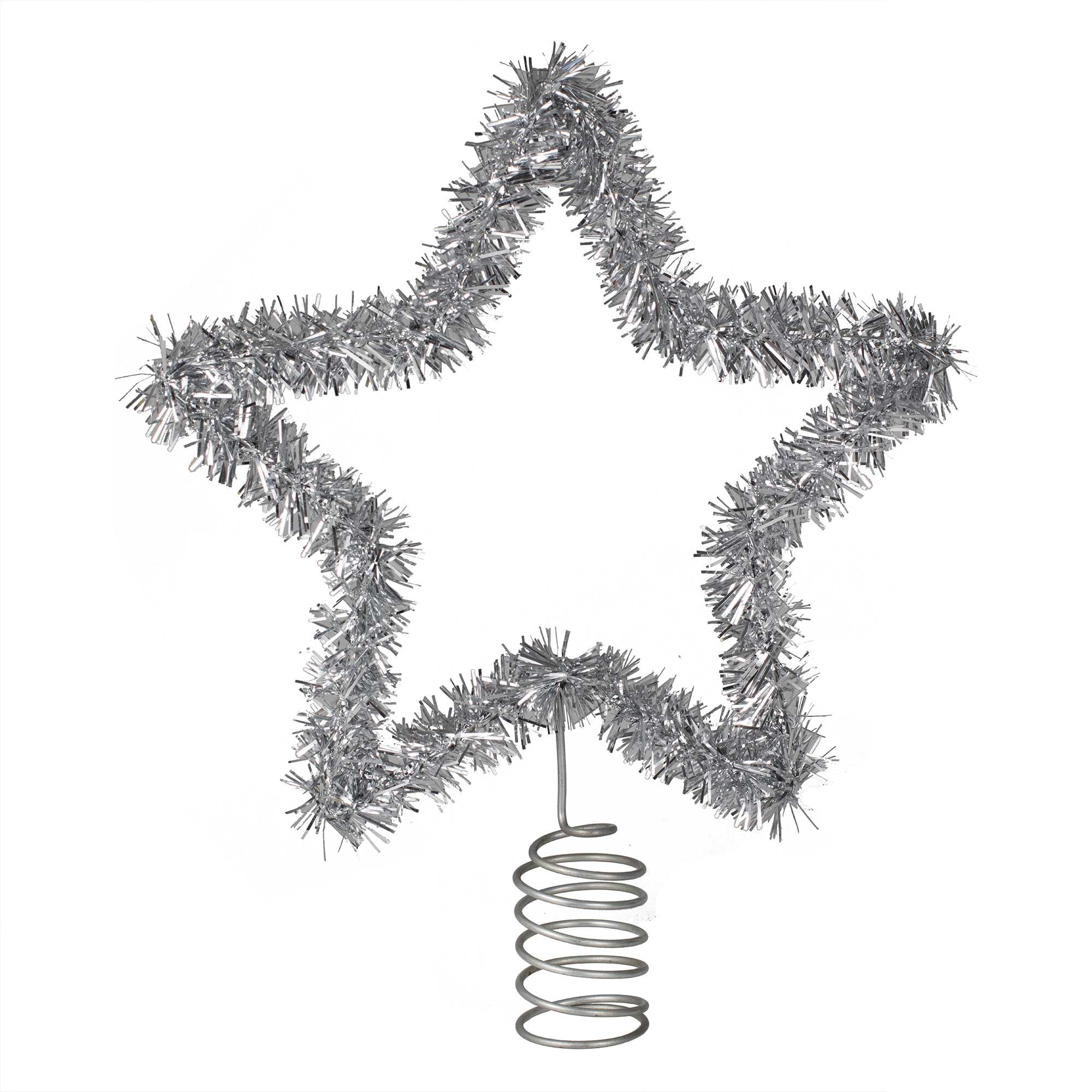 Merry & Bright Silver Tinsel Star Tree Topper
