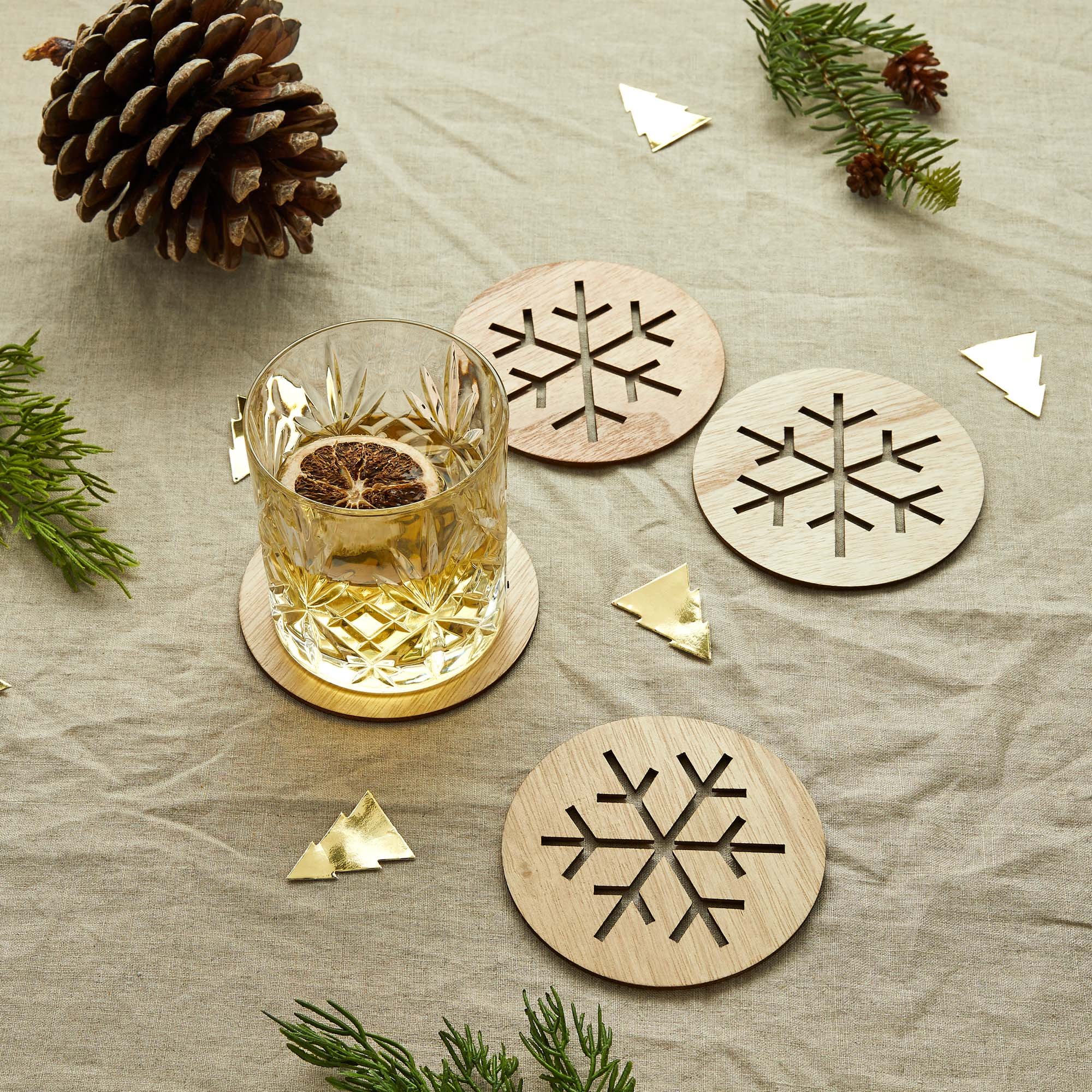 Festive Folklore Snowflake Wooden Coasters