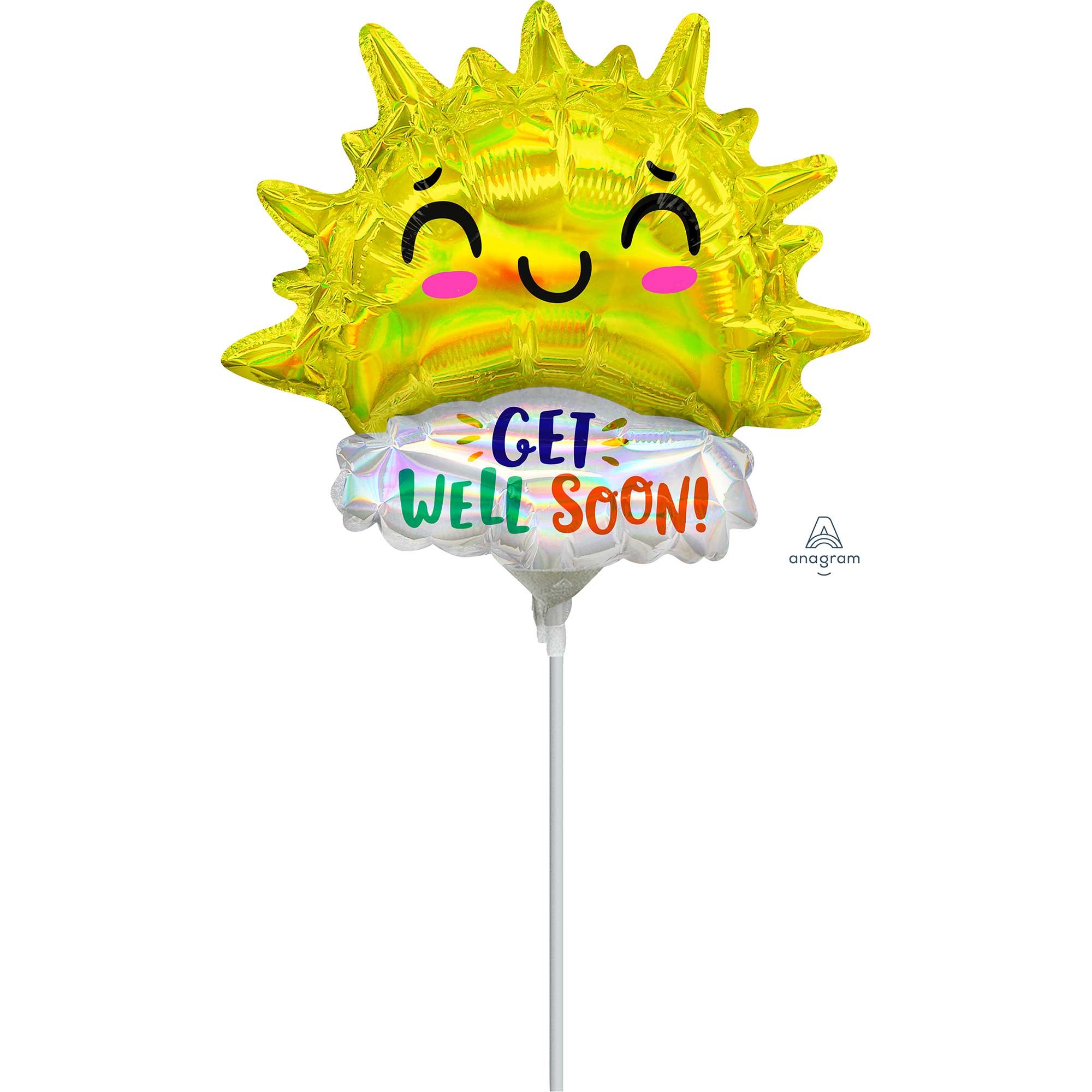 Mini Shape Inflated Iridescent Get Well Soon Happy Sun A30