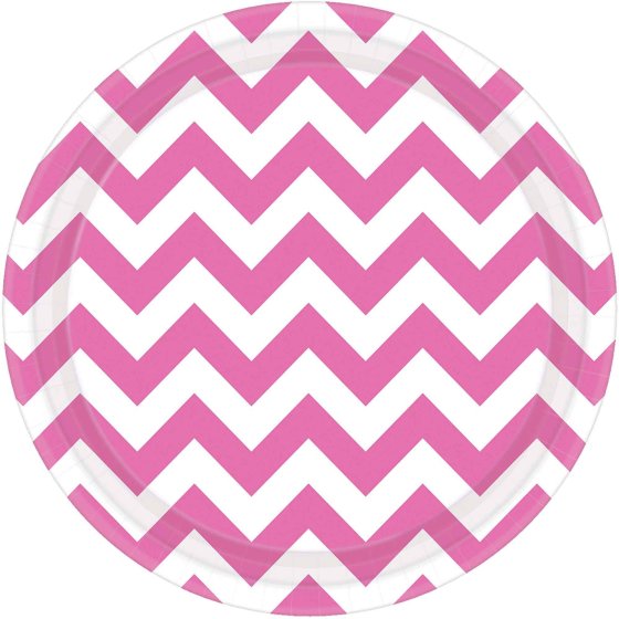 Chevron 23cm Round Paper Plates New Pink