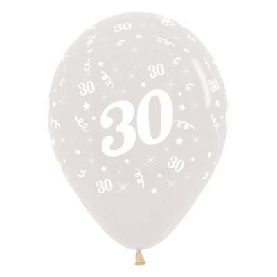 Sempertex 30cm Age 30 Crystal Clear Latex Balloons, 6PK