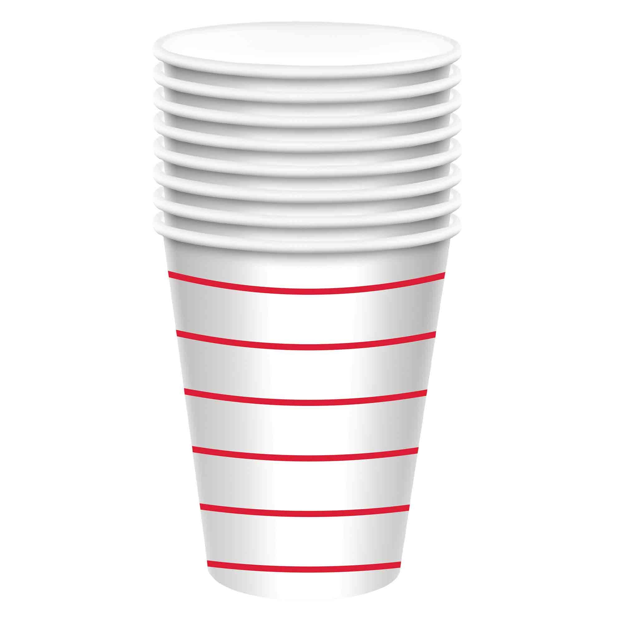 Stripe 266ml Paper Cups 8 Pack- Apple Red HC