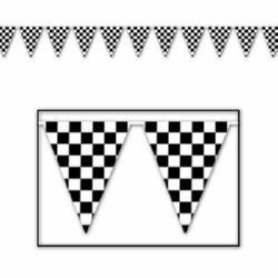 Beistle Pennant Flag Banner Black & White Checkered