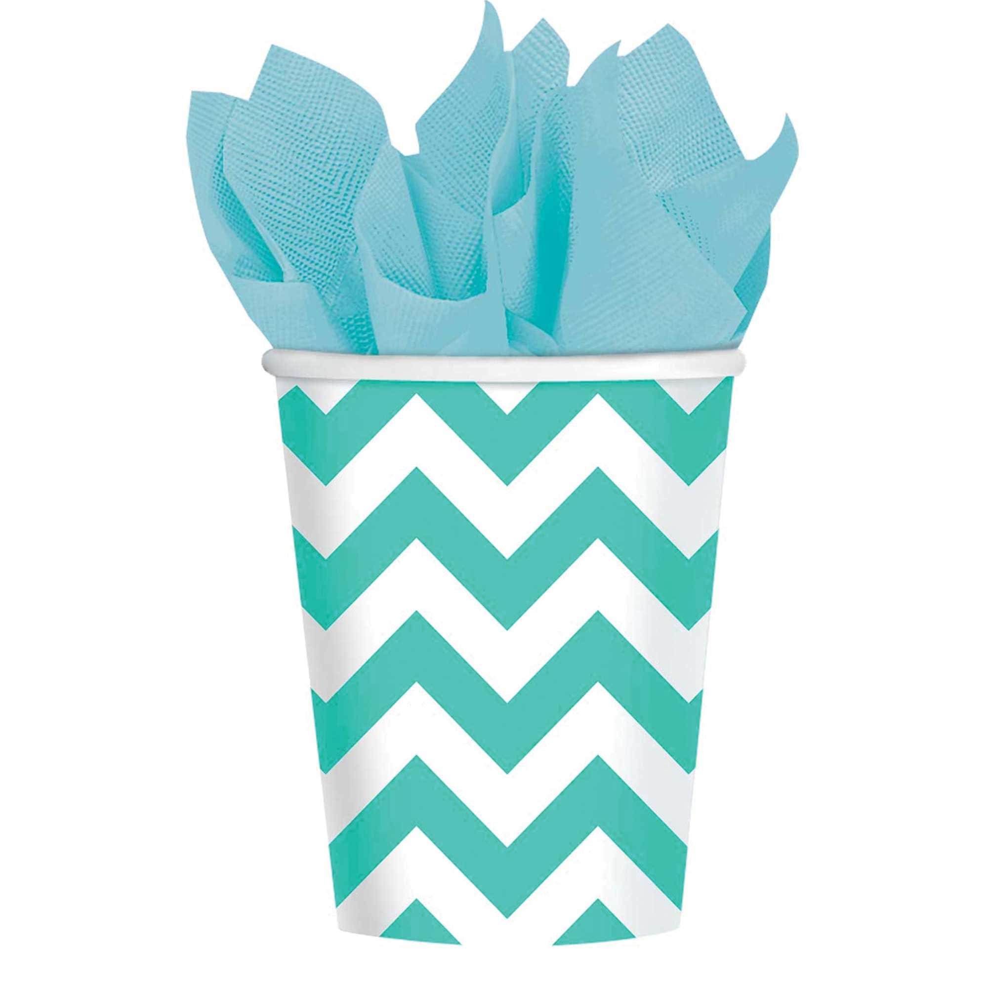 Chevron 266ml Paper Cups Robin's Egg Blue