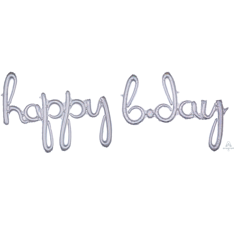 CI: Script Phrase happy bday Silver Holographic P70