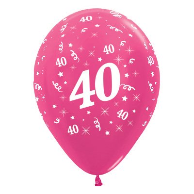 Sempertex 30cm Age 40 Metallic Fuchsia Latex Balloons, 6PK