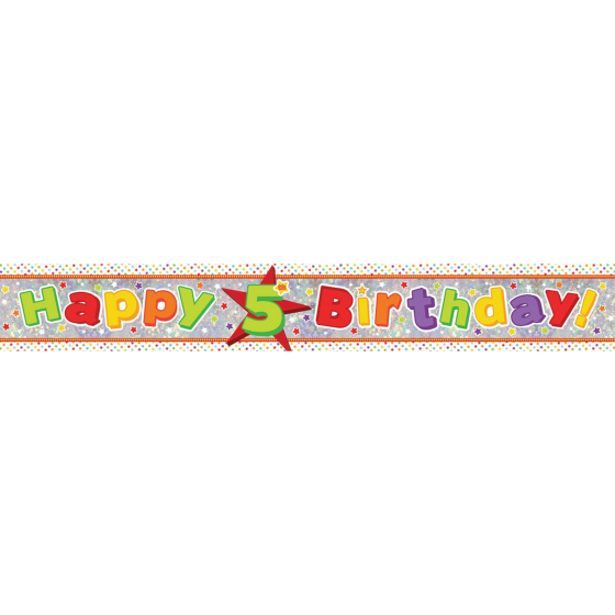 Banner Holographic Happy Birthday 5th Multi-Coloured