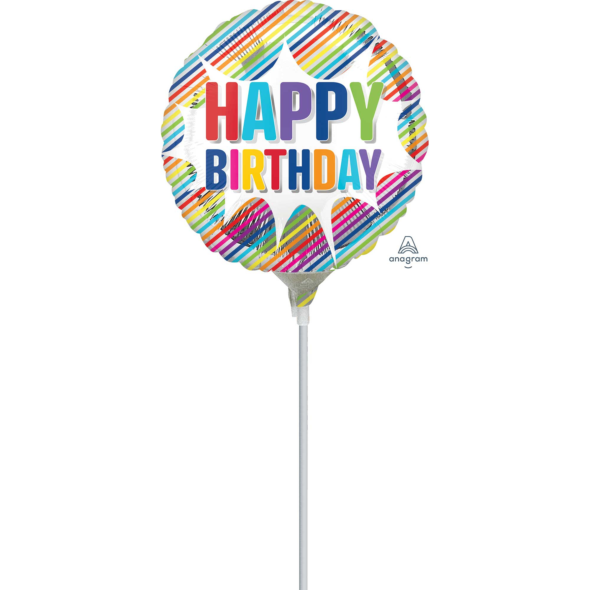 22cm Inflated Happy Birthday Striped Burst A15