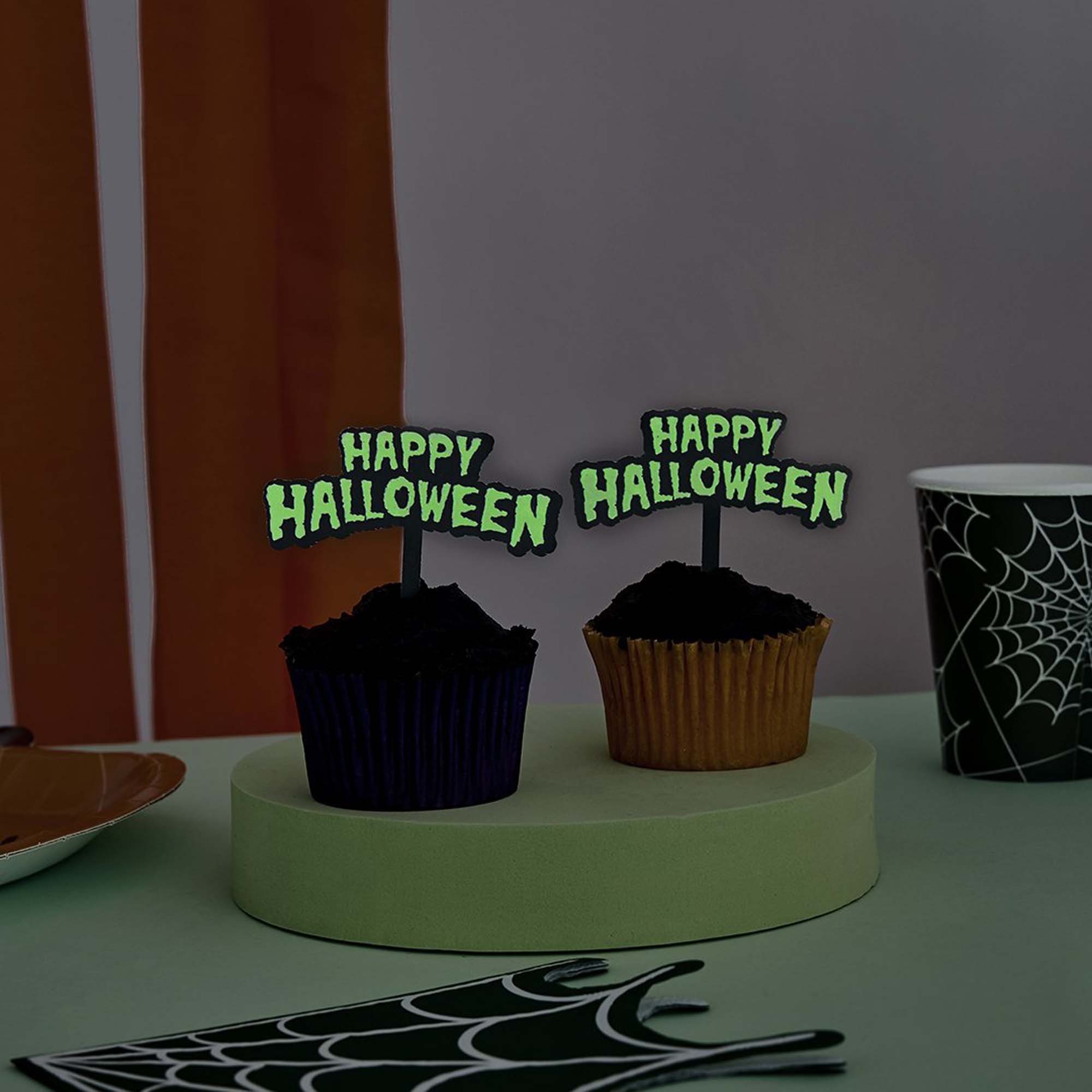 Retro Halloween Glow in the Dark Cupcake Topper