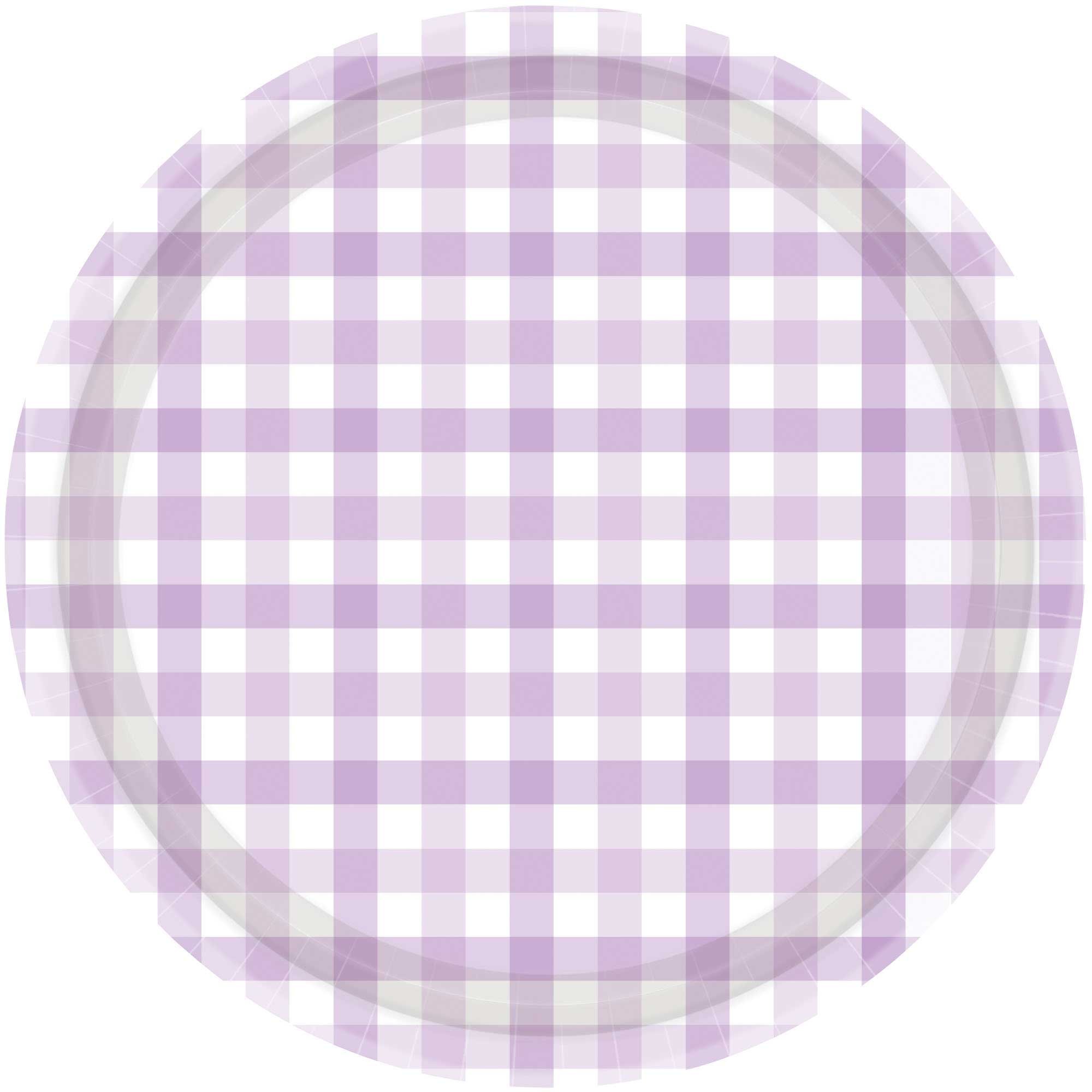 Gingham 23cm Paper Plate Pastel Purple NPC 8Pk