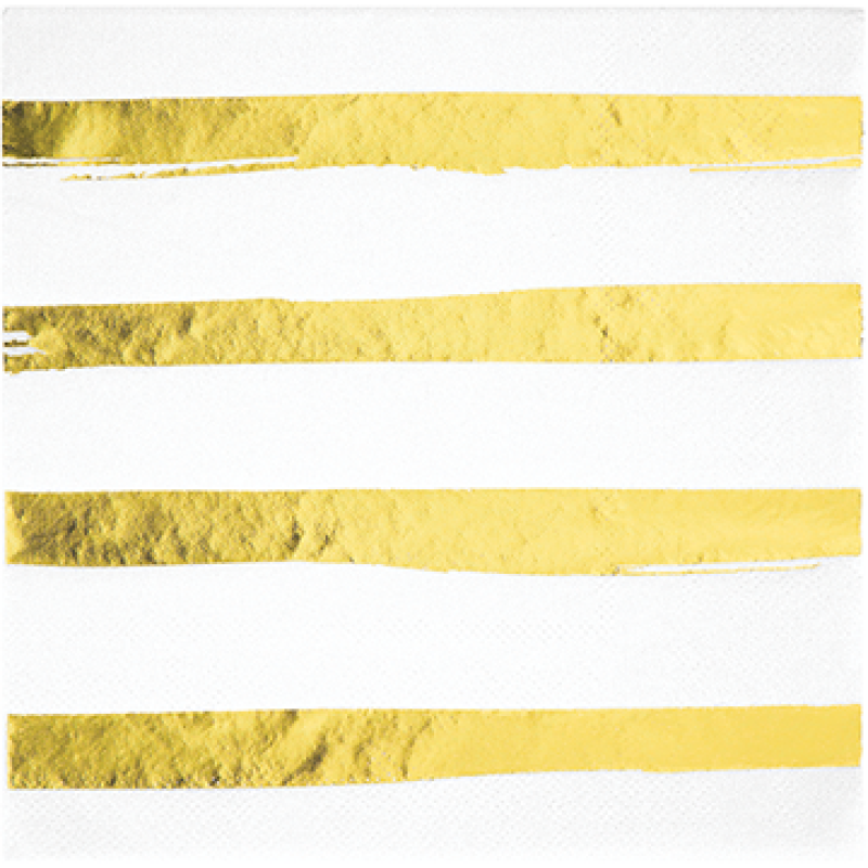 Touch of Colour White & Gold Foil Striped Lunch Napkins Amscan Asia