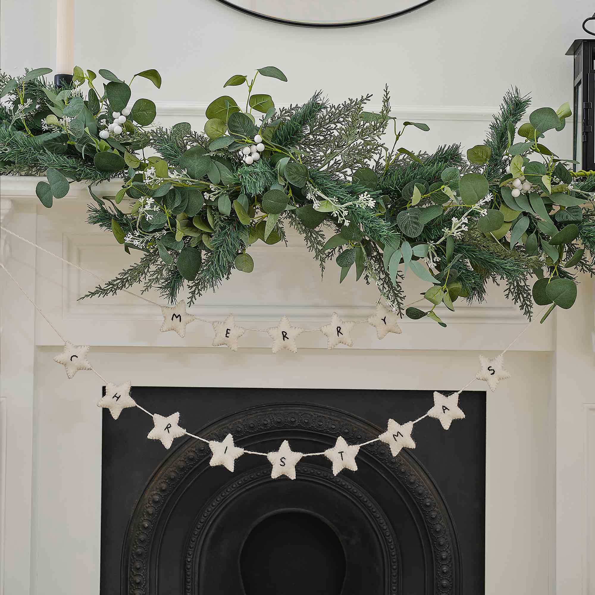White Christmas Felt White Star Merry Christmas Bunting