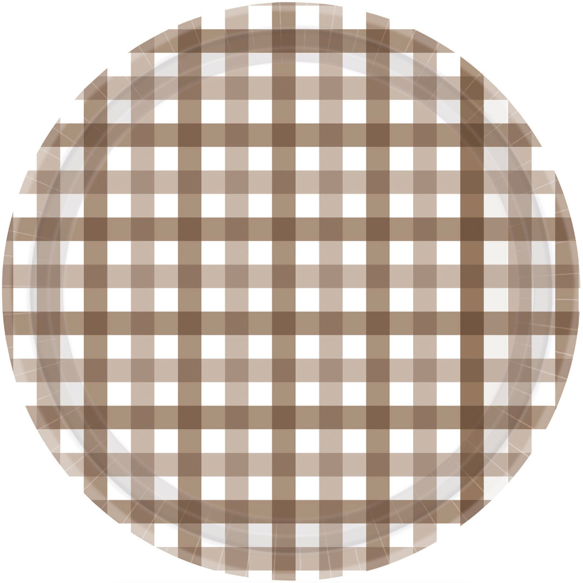 Gingham 23cm Paper Plate Teddy Brown NPC 8Pk
