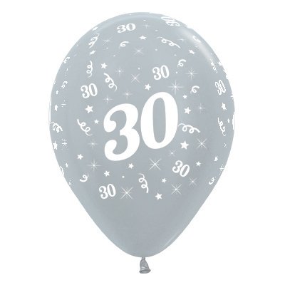 Sempertex 30cm Age 30 Satin Pearl Silver Latex Balloons, 25PK