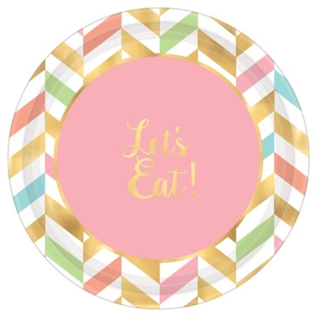 Eat, Drink & Be Happy 17cm Round Metallic Paper Plates